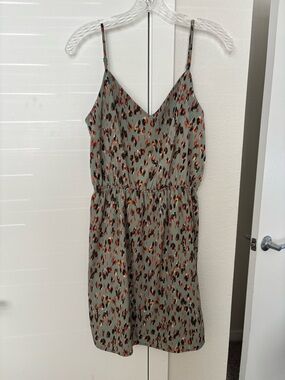 Soprano Sage Green Spaghetti Strap Mini Dress with Multicolor Print